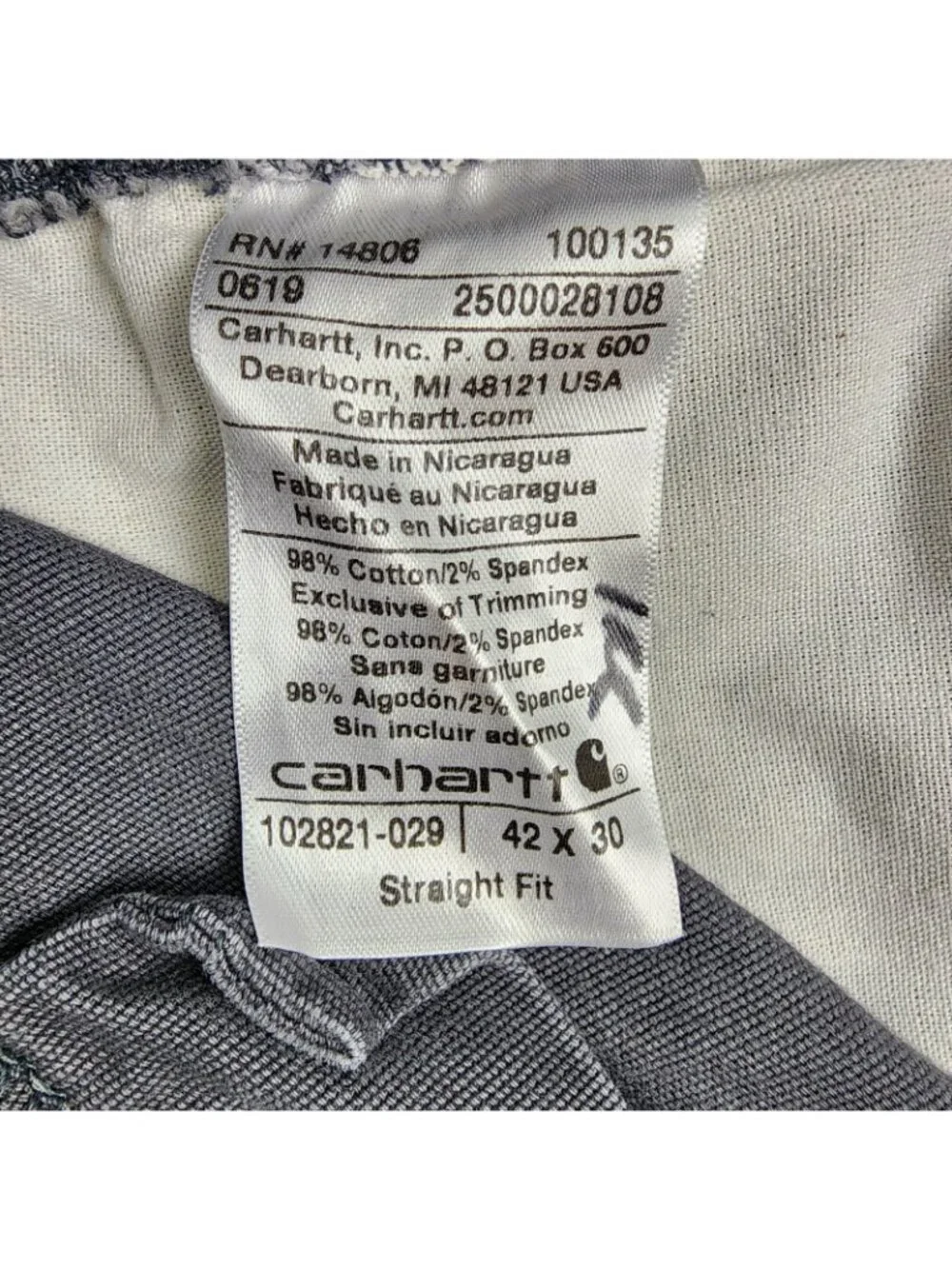Carhartt Jeans Mens Irregular 42x30 Gray Workwear Straight Leg Casual Denim Pant
